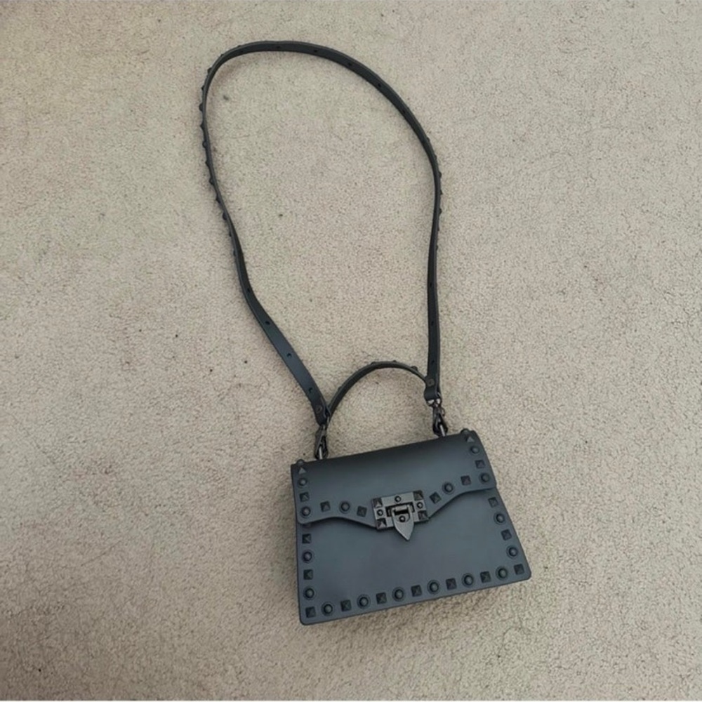 Brand New Gray Studded Crossbody Top Handle Bag